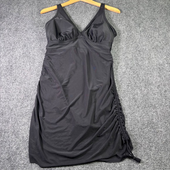 LB Other - LB Swim Dress Women Large Black Ruched Side Drawstring V-Neck Adjustable Straps